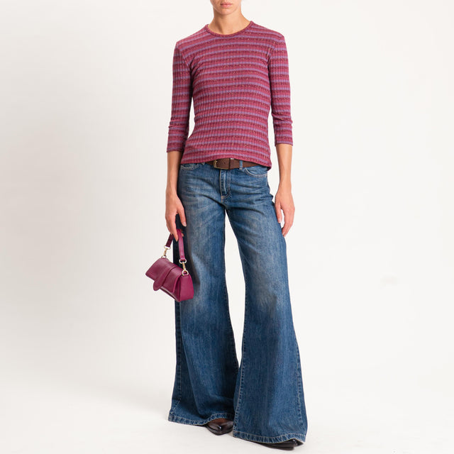 Zeroassoluto-Maglia costine a righe in lurex - mauve/vino