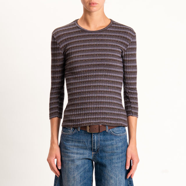 Zeroassoluto-Maglia costine a righe in lurex - moro/grigio