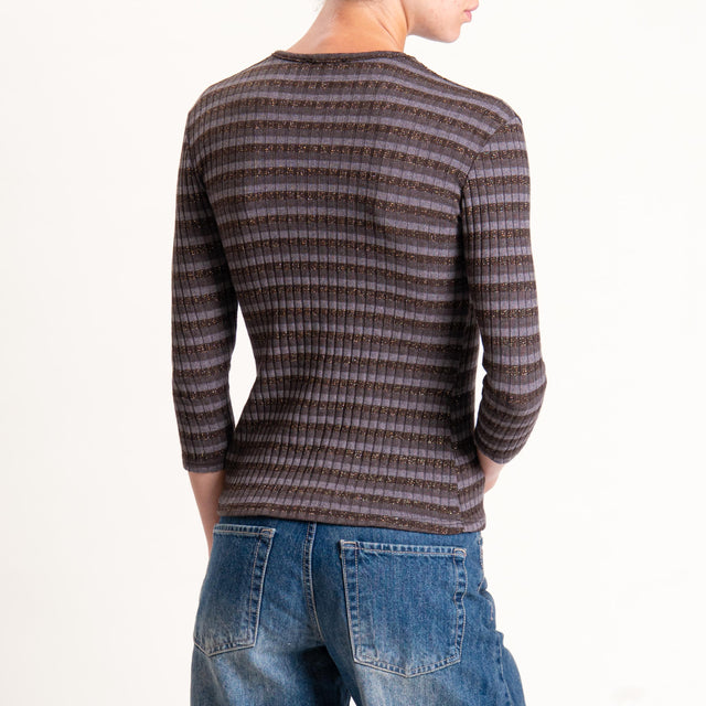 Zeroassoluto-Maglia costine a righe in lurex - moro/grigio