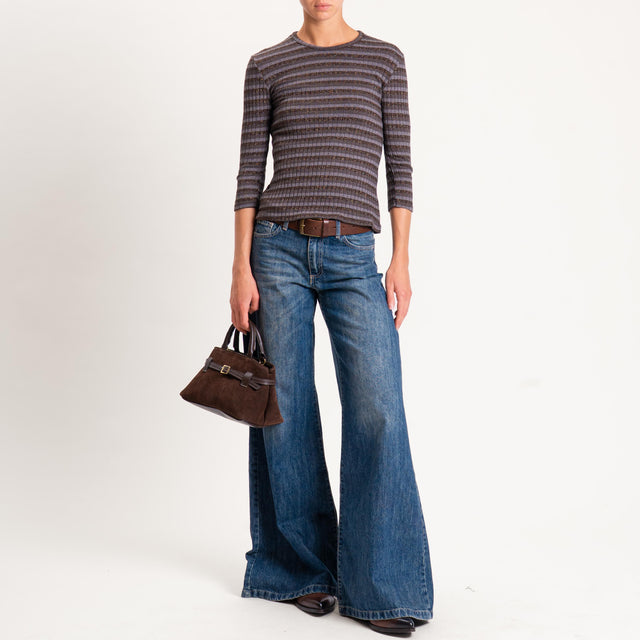 Zeroassoluto-Maglia costine a righe in lurex - moro/grigio