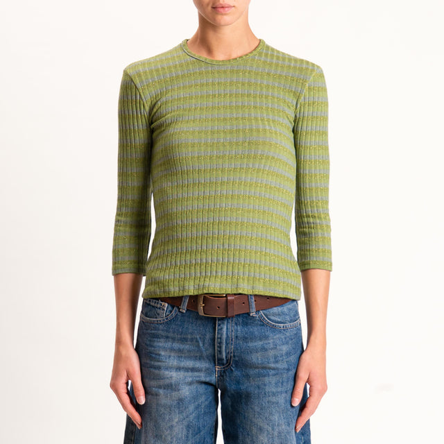 Zeroassoluto-Maglia costine a righe in lurex - oliva