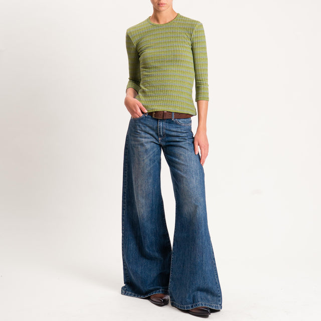 Zeroassoluto-Maglia costine a righe in lurex - oliva