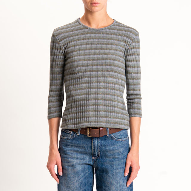 Zeroassoluto-Maglia costine a righe in lurex - salvia/militare