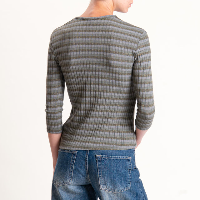 Zeroassoluto-Maglia costine a righe in lurex - salvia/militare