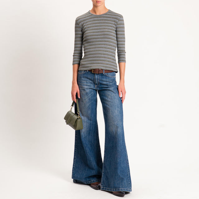 Zeroassoluto-Maglia costine a righe in lurex - salvia/militare