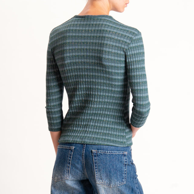 Zeroassoluto-Maglia costine a righe in lurex - verde bottiglia