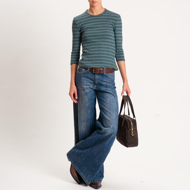Zeroassoluto-Maglia costine a righe in lurex - verde bottiglia
