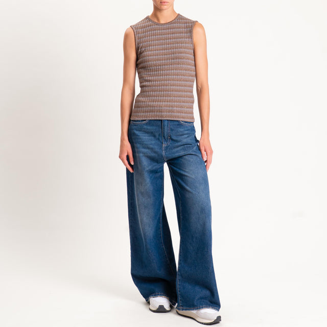 Zeroassoluto-Top costine a righe in lurex - grigio/biscotto