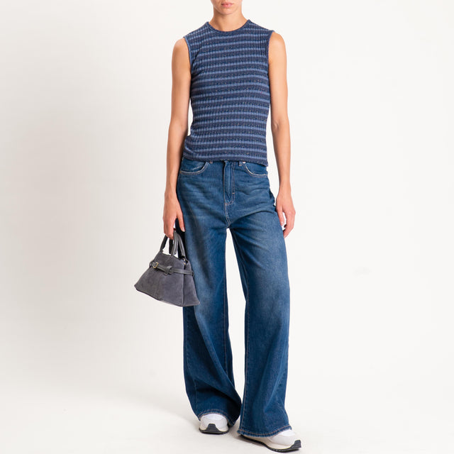 Zeroassoluto-Top costine a righe in lurex - blu/jeans