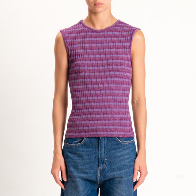 Zeroassoluto-Top costine a righe in lurex - mauve/ciclamino