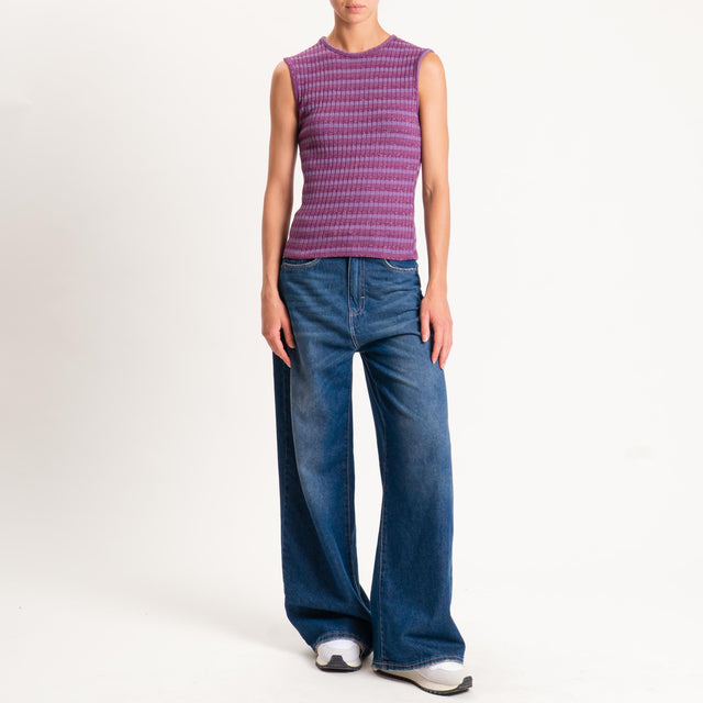 Zeroassoluto-Top costine a righe in lurex - mauve/ciclamino