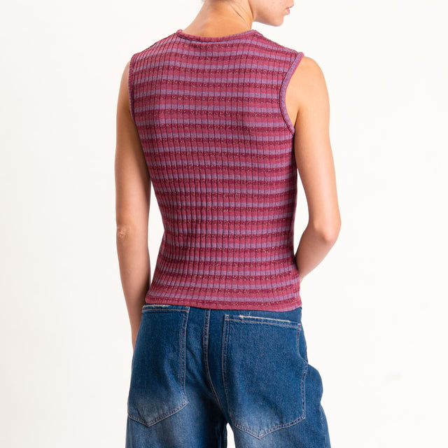 Zeroassoluto-Top costine a righe in lurex - mauve/vino
