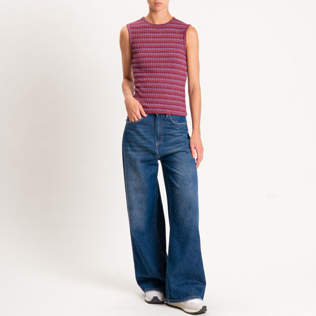 Zeroassoluto-Top costine a righe in lurex - mauve/vino