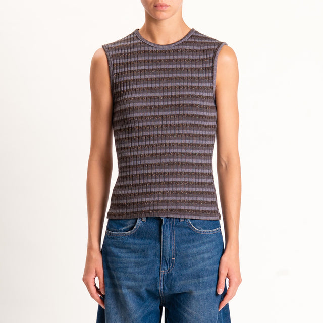 Zeroassoluto-Top costine a righe in lurex - moro/grigio