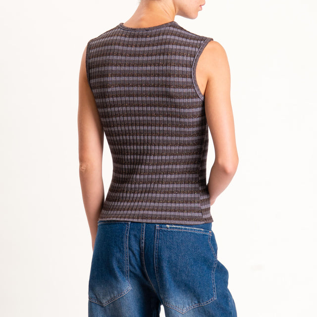 Zeroassoluto-Top costine a righe in lurex - moro/grigio