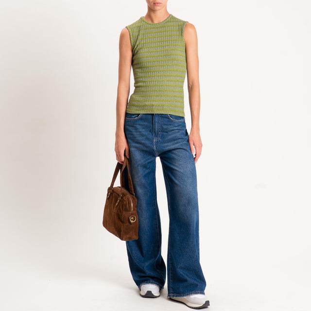 Zeroassoluto-Top costine a righe in lurex - oliva