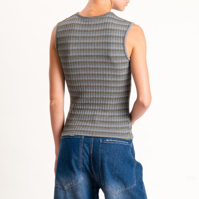 Zeroassoluto-Top costine a righe in lurex - salvia/militare