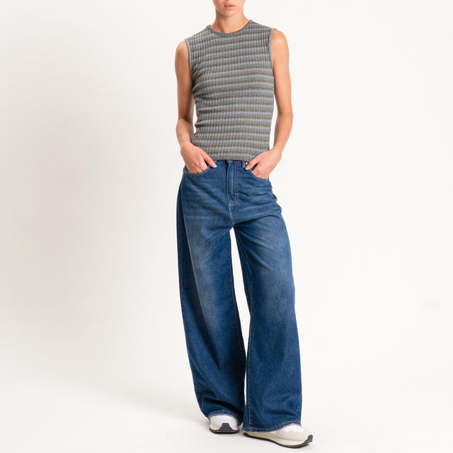 Zeroassoluto-Top costine a righe in lurex - salvia/militare