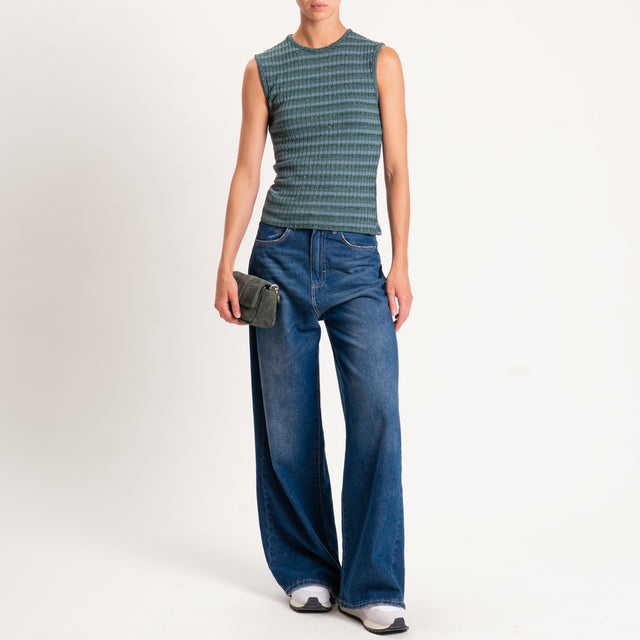 Zeroassoluto-Top costine a righe in lurex - verde bottiglia