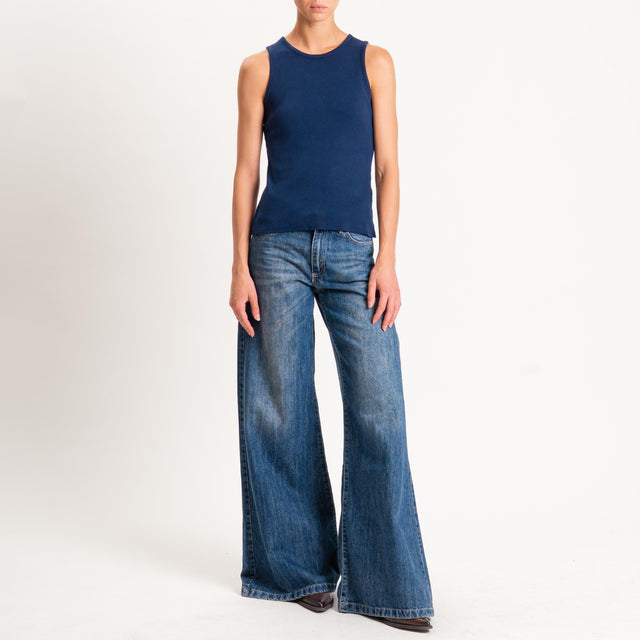 Zeroassoluto-Top a costine girocollo - blu