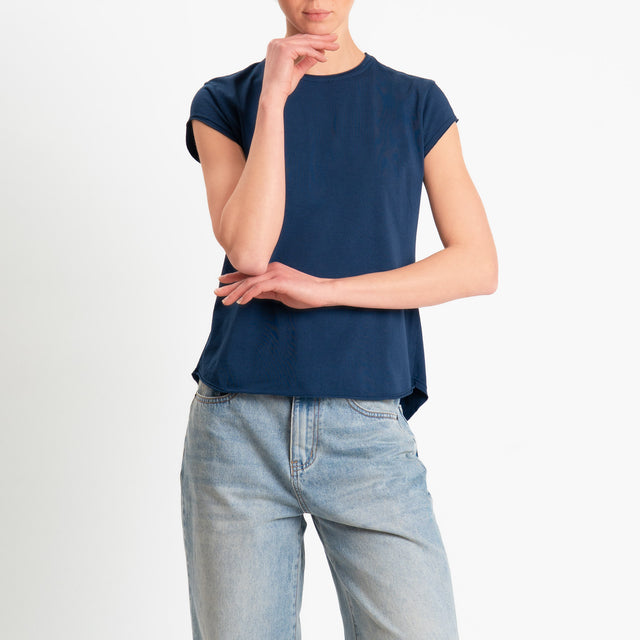 Zeroassoluto-T-shirt taglio vivo in jersey elasticizzato - blu