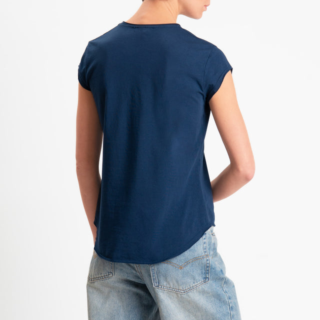 Zeroassoluto-T-shirt taglio vivo in jersey elasticizzato - blu