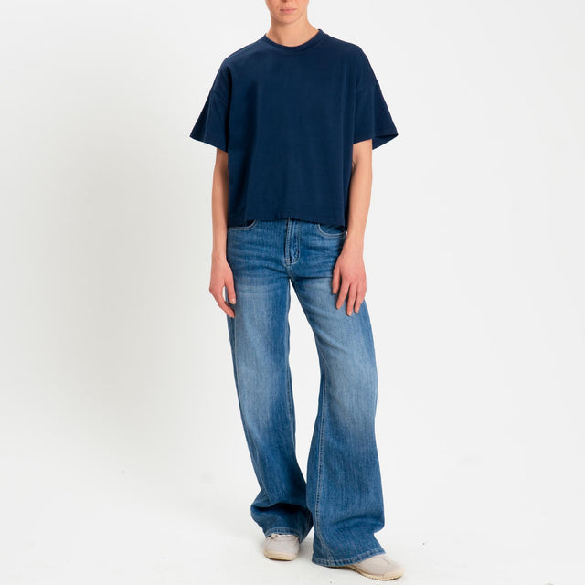 Zeroassoluto-T-shirt scatola girocollo bordo alto - blu