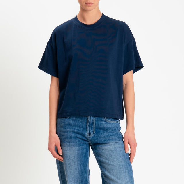 Zeroassoluto-T-shirt scatola girocollo bordo alto - blu