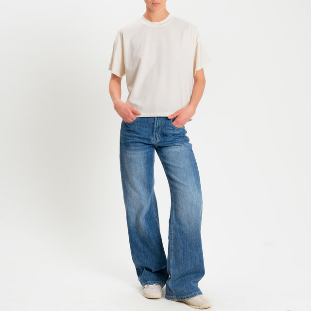 Zeroassoluto-T-shirt scatola girocollo bordo alto - burro