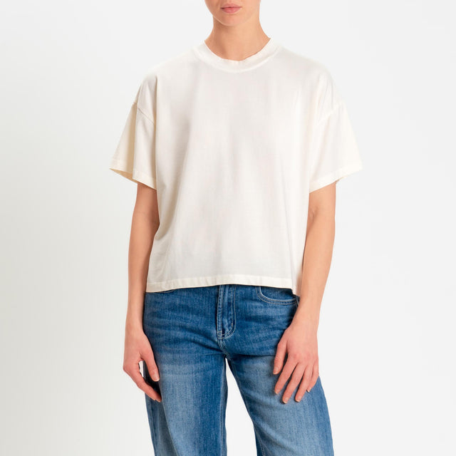 Zeroassoluto-T-shirt scatola girocollo bordo alto - burro