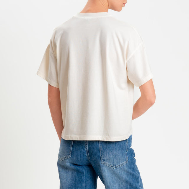 Zeroassoluto-T-shirt scatola girocollo bordo alto - burro