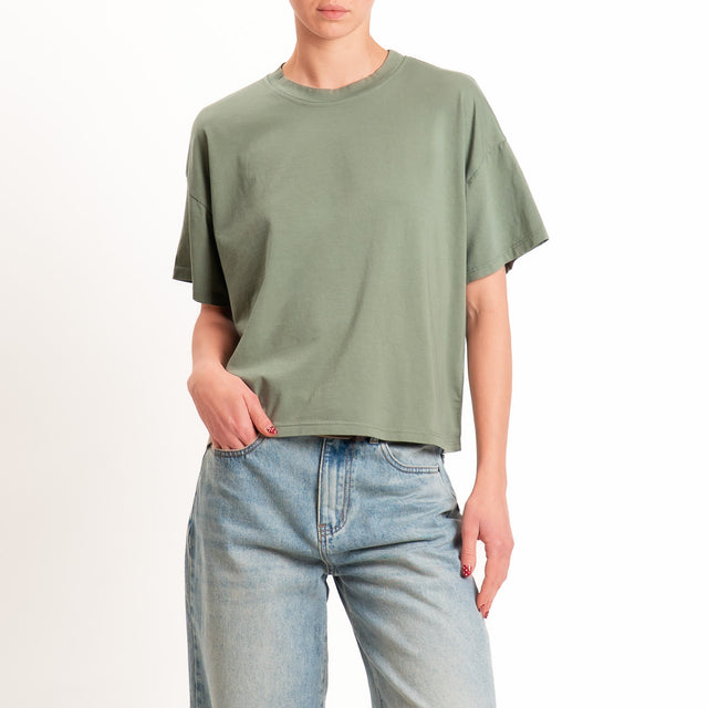 Zeroassoluto-T-shirt scatola girocollo bordo alto - militare