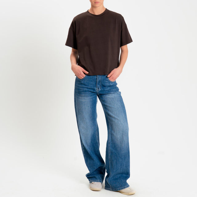 Zeroassoluto-T-shirt scatola girocollo bordo alto - moro