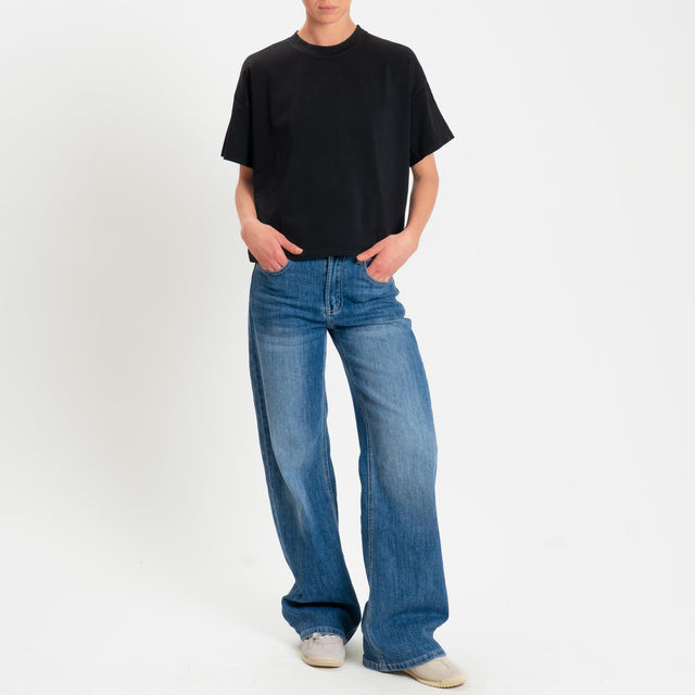 Zeroassoluto-T-shirt scatola girocollo bordo alto - nero