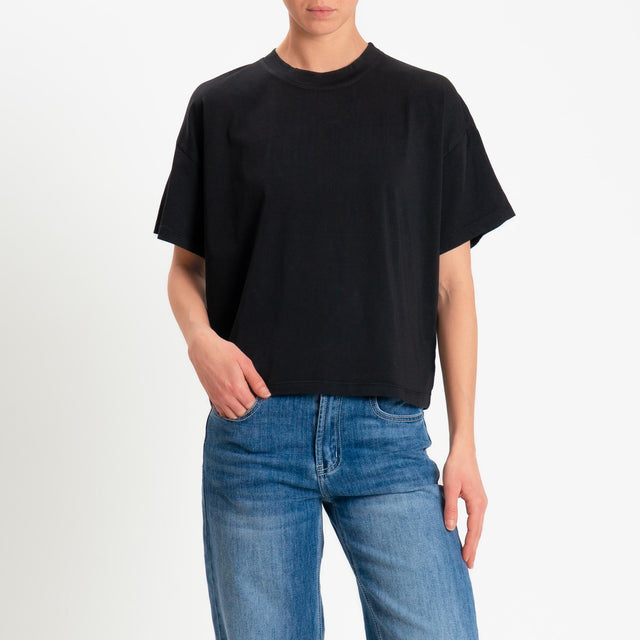Zeroassoluto-T-shirt scatola girocollo bordo alto - nero