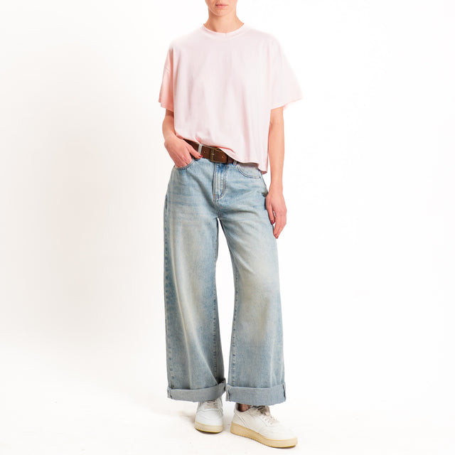 Zeroassoluto-T-shirt scatola girocollo bordo alto - pink