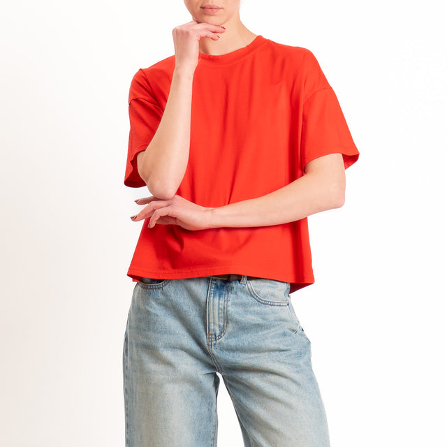 Zeroassoluto-T-shirt scatola girocollo bordo alto - rosso