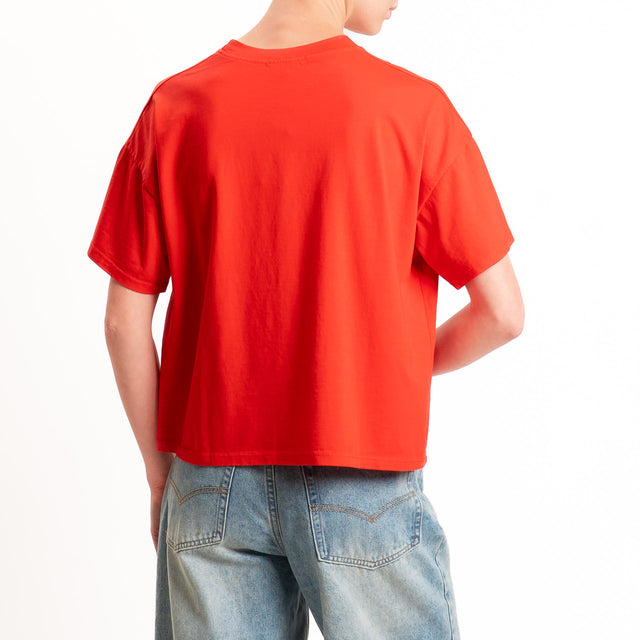 Zeroassoluto-T-shirt scatola girocollo bordo alto - rosso