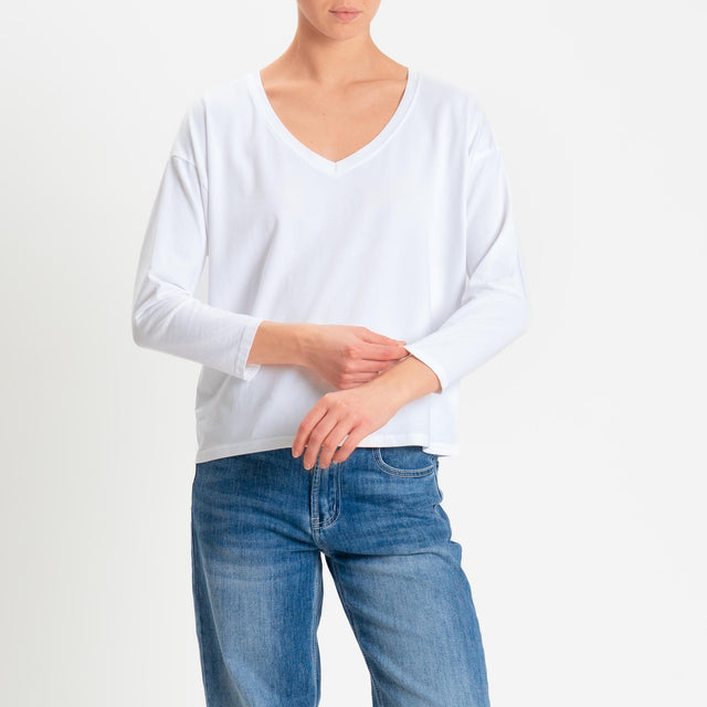 Zeroassoluto-T-shirt scatola scollo v elasticizzato - bianco