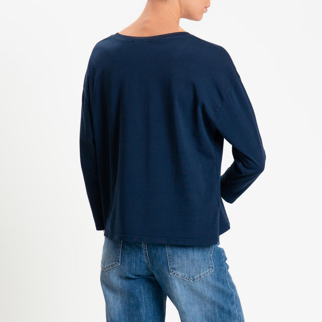 Zeroassoluto-T-shirt scatola scollo v elasticizzato - blu