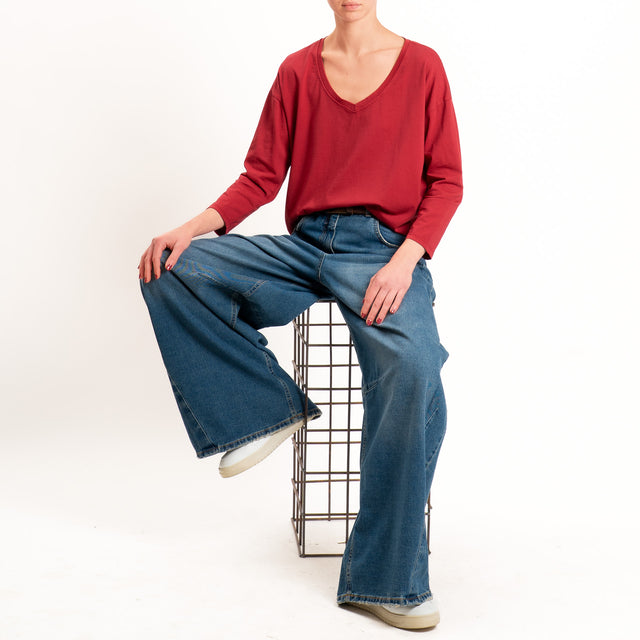 Zeroassoluto-T-shirt scatola scollo v elasticizzato - india