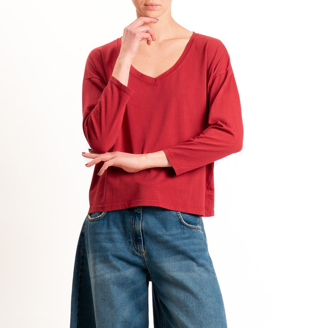 Zeroassoluto-T-shirt scatola scollo v elasticizzato - india