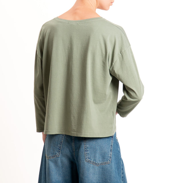 Zeroassoluto-T-shirt scatola scollo v elasticizzato - militare