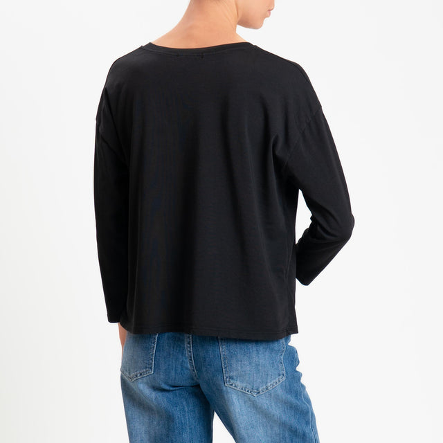 Zeroassoluto-T-shirt scatola scollo v elasticizzato - nero