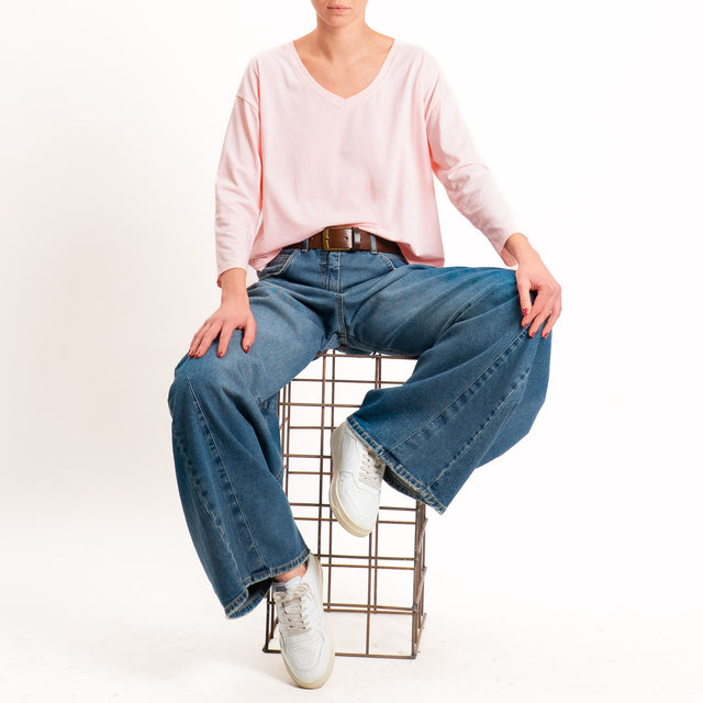 Zeroassoluto-T-shirt scatola scollo v elasticizzato - pink