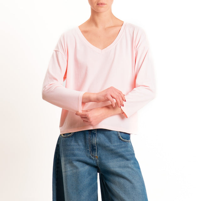 Zeroassoluto-T-shirt scatola scollo v elasticizzato - pink