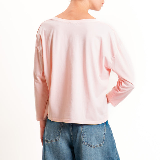 Zeroassoluto-T-shirt scatola scollo v elasticizzato - pink
