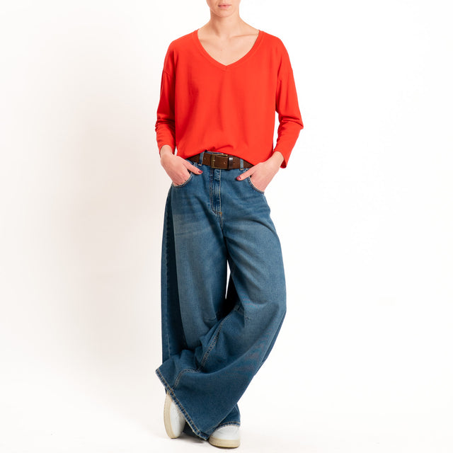 Zeroassoluto-T-shirt scatola scollo v elasticizzato - rosso
