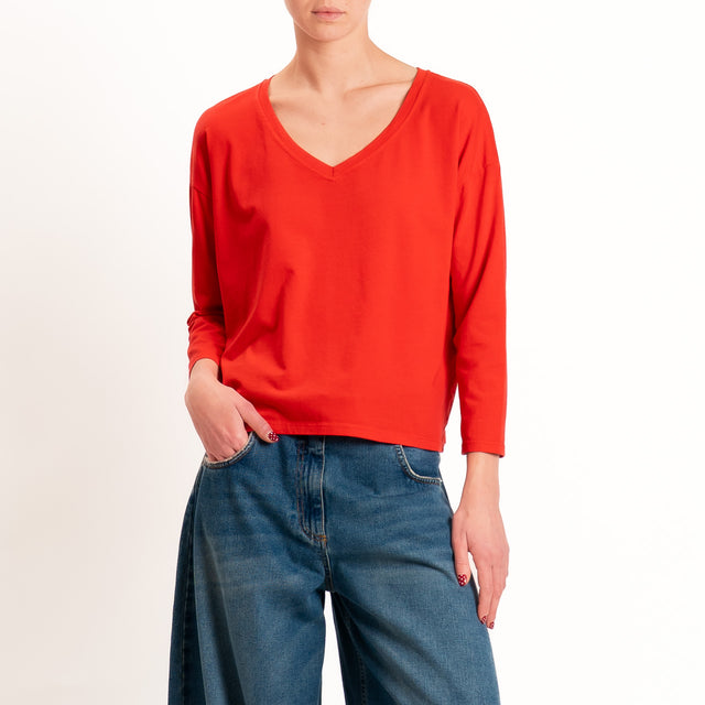 Zeroassoluto-T-shirt scatola scollo v elasticizzato - rosso