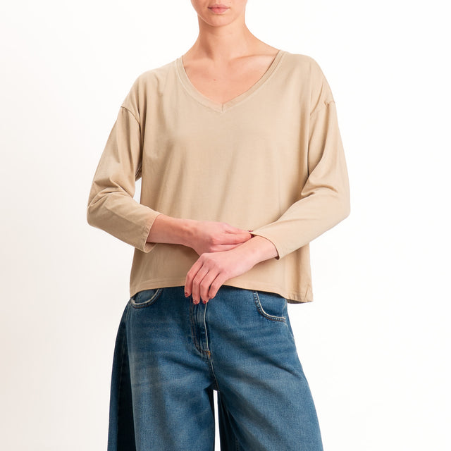 Zeroassoluto-T-shirt scatola scollo v elasticizzato - safari